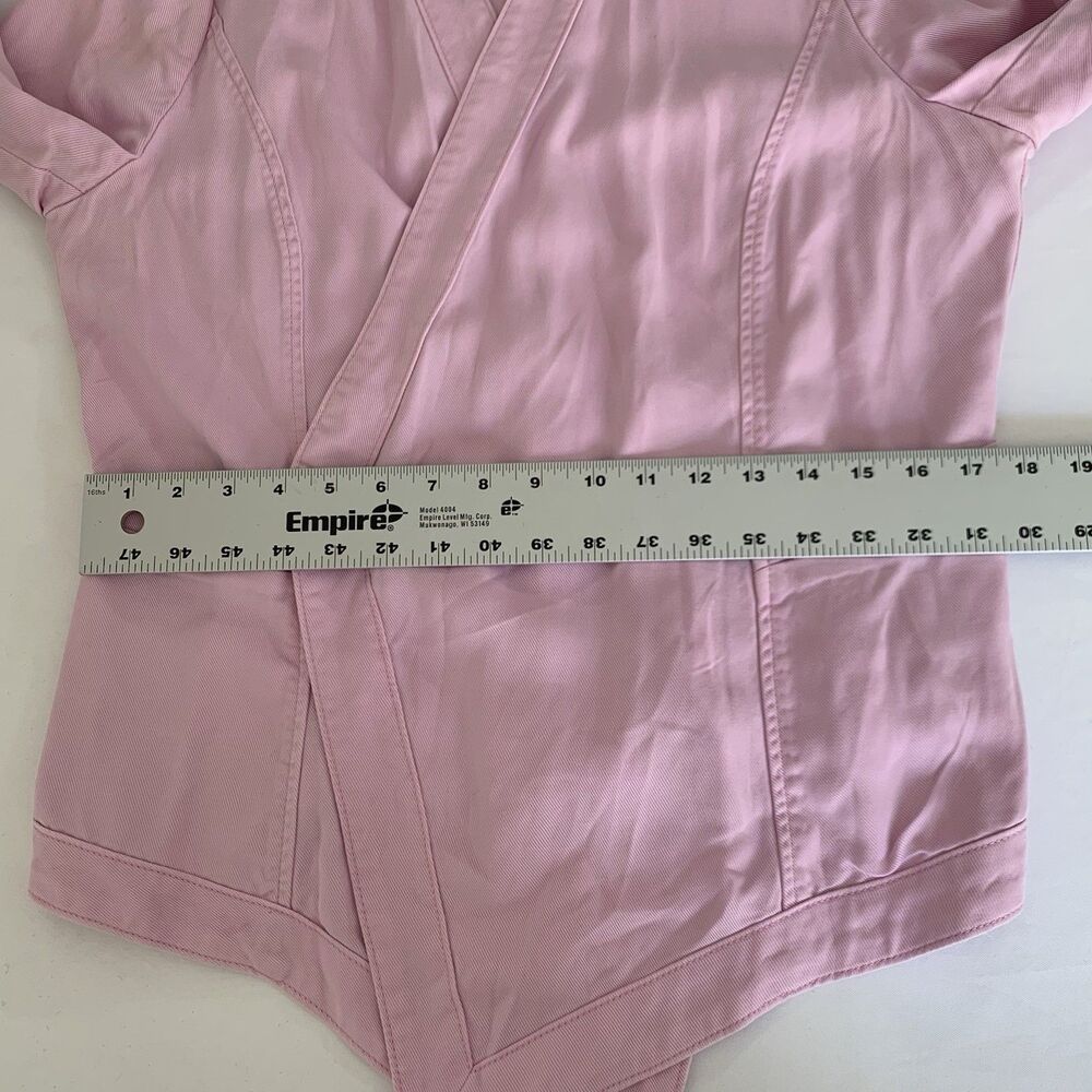 White House Black Market Jacket L Pink Collarless Open Drape Roll Tab Barbie - Picture 11 of 13